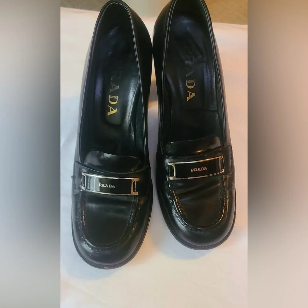 Prada Black Leather Vintage Women's Heels